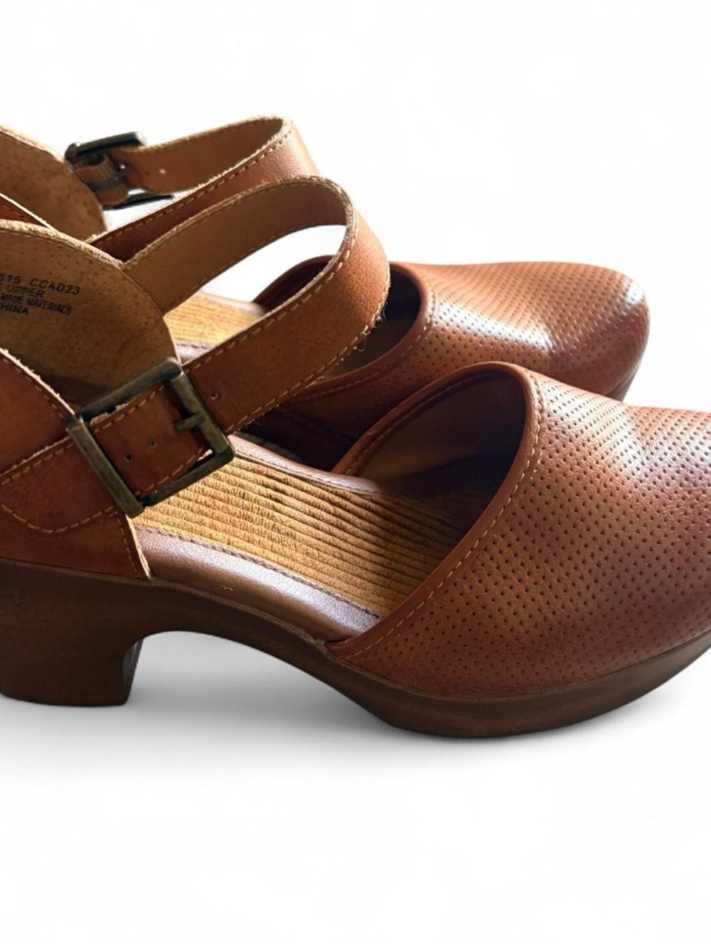 boc Brown Perforated Leather Mary Jane Clogs - Picture 4 of 6